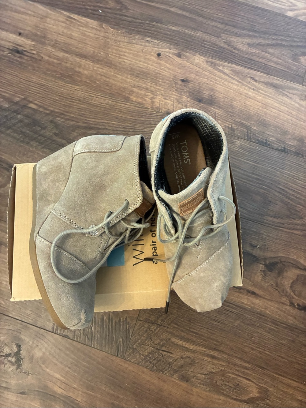 TOMS Desert Wedge Booties in Taupe Suede